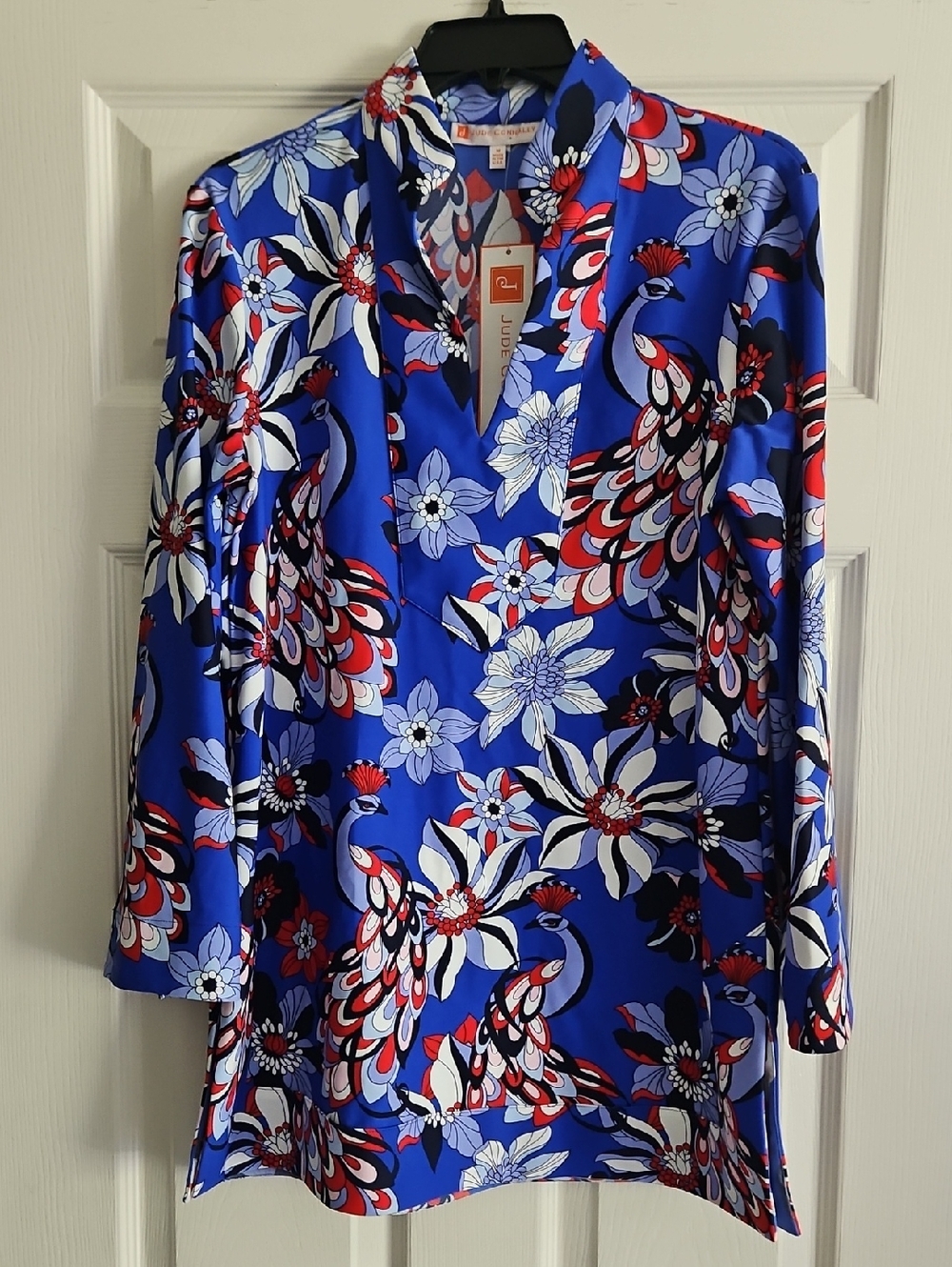 Jude Connally Chris 3/4 Sleeve Tunic: Twirling Peacock Cobalt Print: Medium